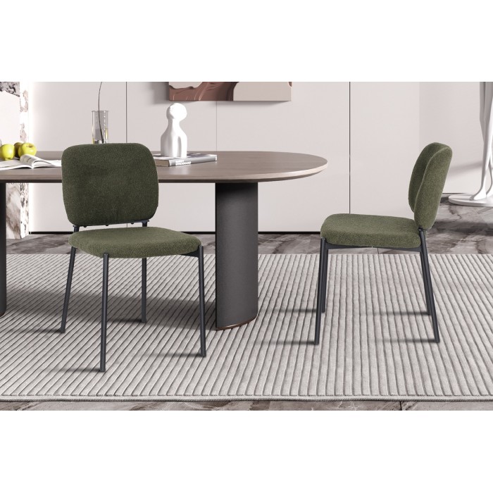 Lot de 2 chaises LYVORA – Tissu vert – Pieds métal – Design compact – Élégance naturelle et moderne 