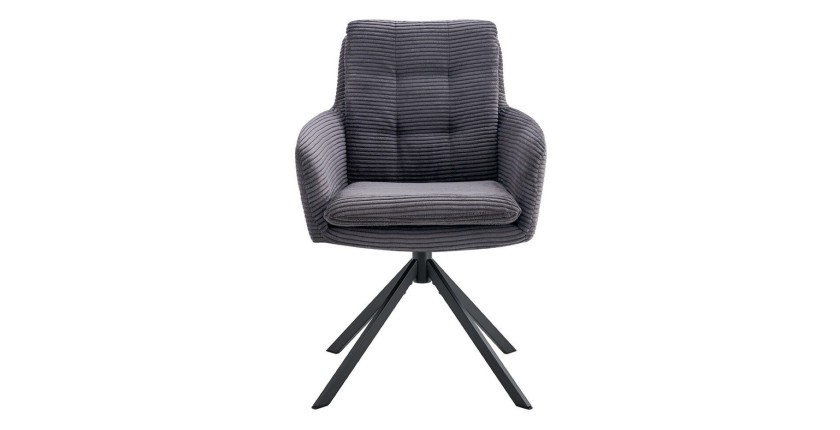 Lot de 2 fauteuils KAVIRA – Velours côtelé gris – Pieds métal – Avec accoudoirs – Design cocooning et élégant 