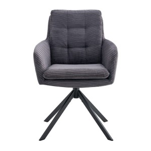 Lot de 2 fauteuils KAVIRA – Velours côtelé gris – Pieds métal – Avec accoudoirs – Design cocooning et élégant 