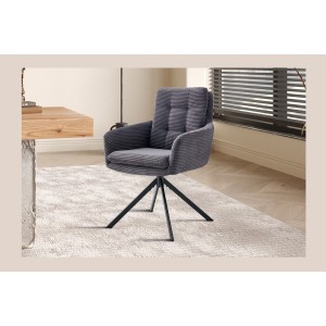 Lot de 2 fauteuils KAVIRA – Velours côtelé gris – Pieds métal – Avec accoudoirs – Design cocooning et élégant 