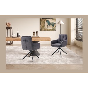 Lot de 2 fauteuils KAVIRA – Velours côtelé gris – Pieds métal – Avec accoudoirs – Design cocooning et élégant 