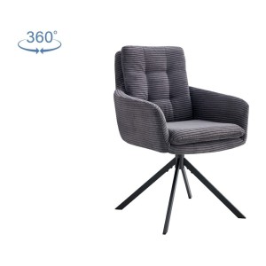 Lot de 2 fauteuils KAVIRA – Velours côtelé gris – Pieds métal – Avec accoudoirs – Design cocooning et élégant 