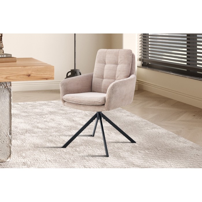 Lot de 2 fauteuils KAVIRA – Velours côtelé sable – Pieds métal – Avec accoudoirs – Design chaleureux et moderne 