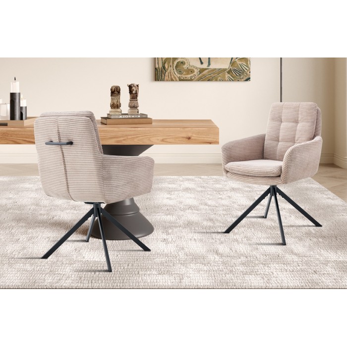 Lot de 2 fauteuils KAVIRA – Velours côtelé sable – Pieds métal – Avec accoudoirs – Design chaleureux et moderne 