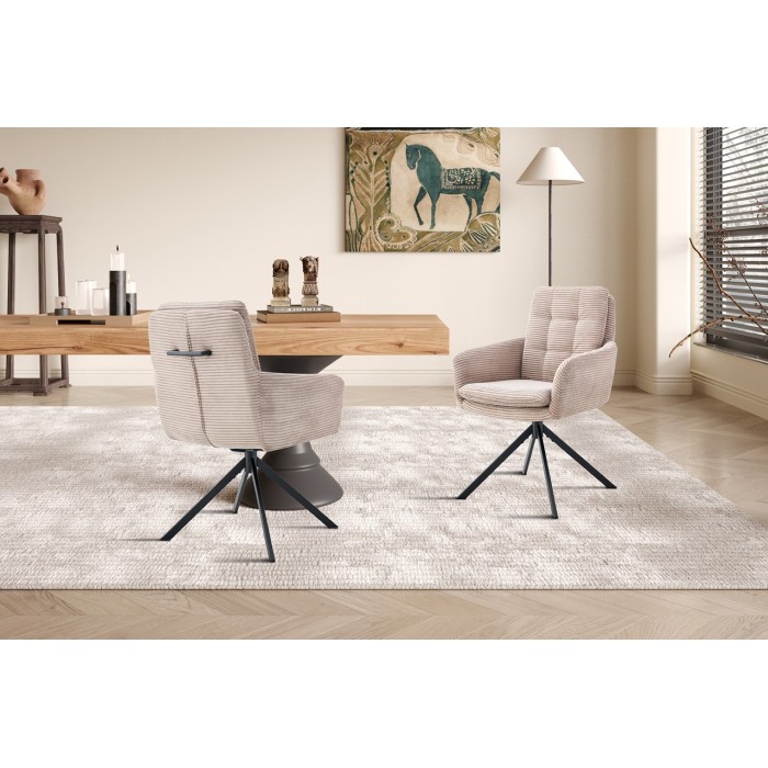 Lot de 2 fauteuils KAVIRA – Velours côtelé sable – Pieds métal – Avec accoudoirs – Design chaleureux et moderne 