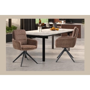 Lot de 2 fauteuils KAVINA – Tissu brun – Pieds métal – Avec accoudoirs – Design chaleureux et intemporel 