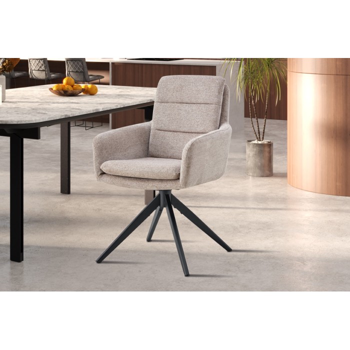 Lot de 2 fauteuils KAVINA – Tissu sable – Pieds métal – Avec accoudoirs – Confort moderne et naturel 