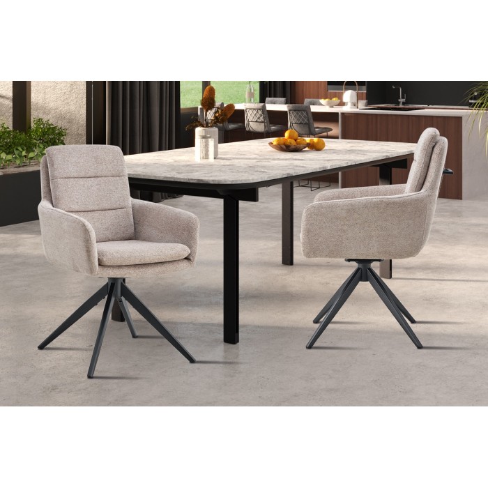 Lot de 2 fauteuils KAVINA – Tissu sable – Pieds métal – Avec accoudoirs – Confort moderne et naturel 