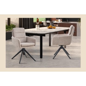 Lot de 2 fauteuils KAVINA – Tissu sable – Pieds métal – Avec accoudoirs – Confort moderne et naturel 