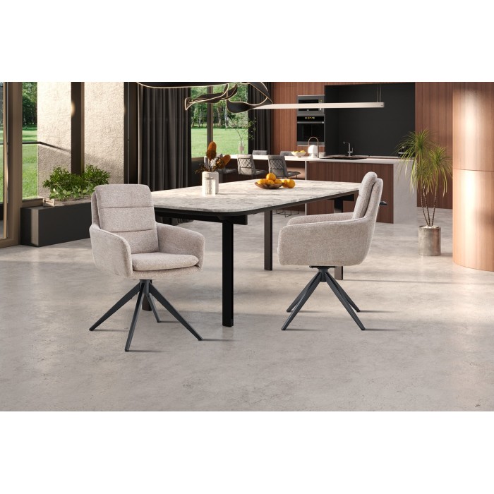 Lot de 2 fauteuils KAVINA – Tissu sable – Pieds métal – Avec accoudoirs – Confort moderne et naturel 