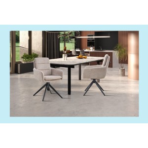 Lot de 2 fauteuils KAVINA – Tissu sable – Pieds métal – Avec accoudoirs – Confort moderne et naturel 