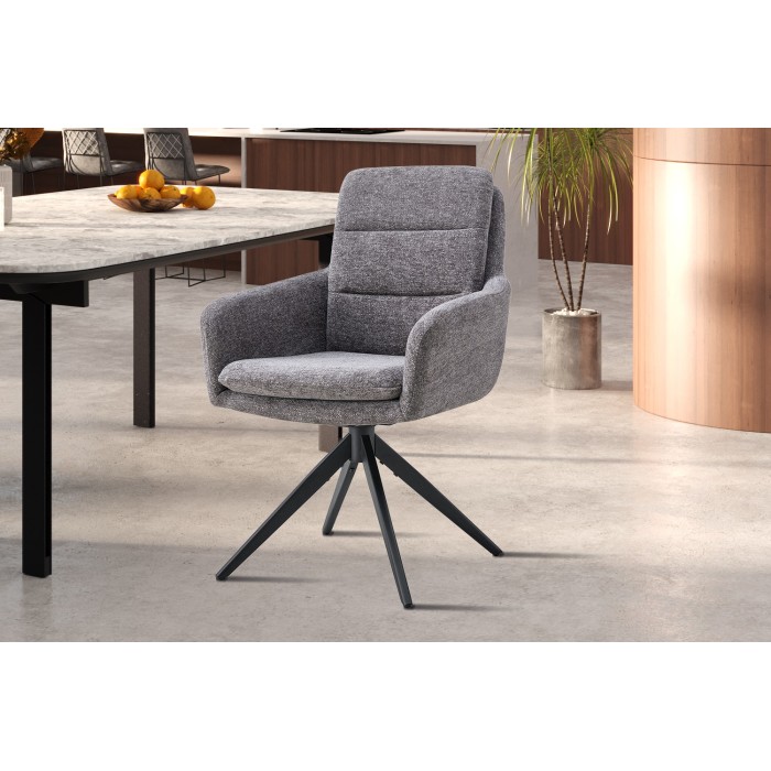 Lot de 2 fauteuils KAVINA – Tissu gris foncé – Pieds métal – Avec accoudoirs – Design élégant et enveloppant 