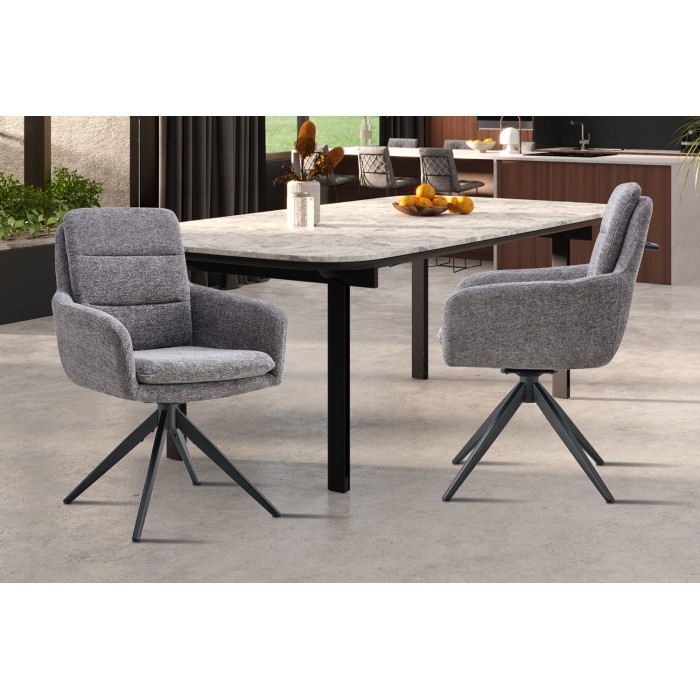 Lot de 2 fauteuils KAVINA – Tissu gris foncé – Pieds métal – Avec accoudoirs – Design élégant et enveloppant 