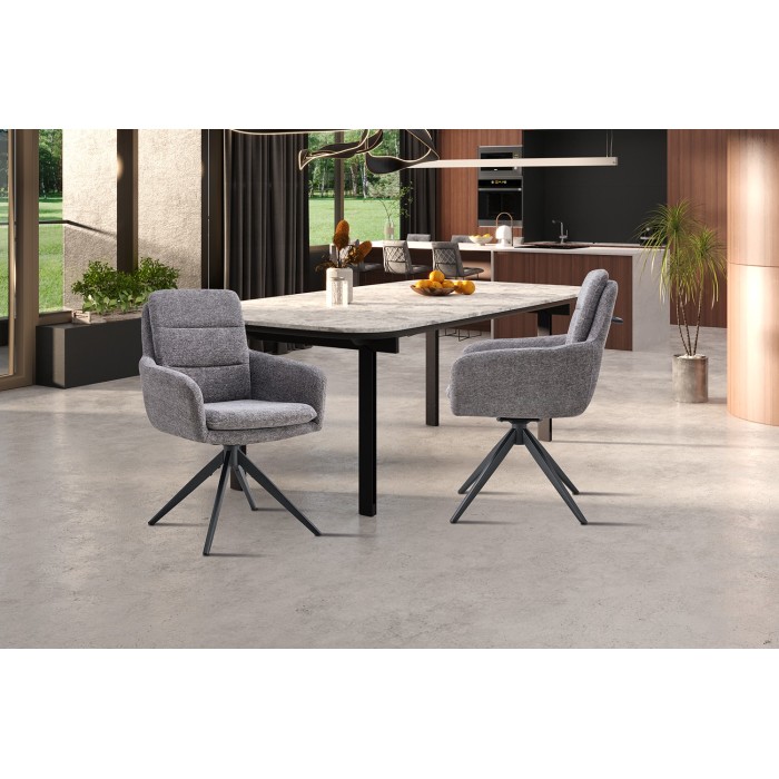 Lot de 2 fauteuils KAVINA – Tissu gris foncé – Pieds métal – Avec accoudoirs – Design élégant et enveloppant 