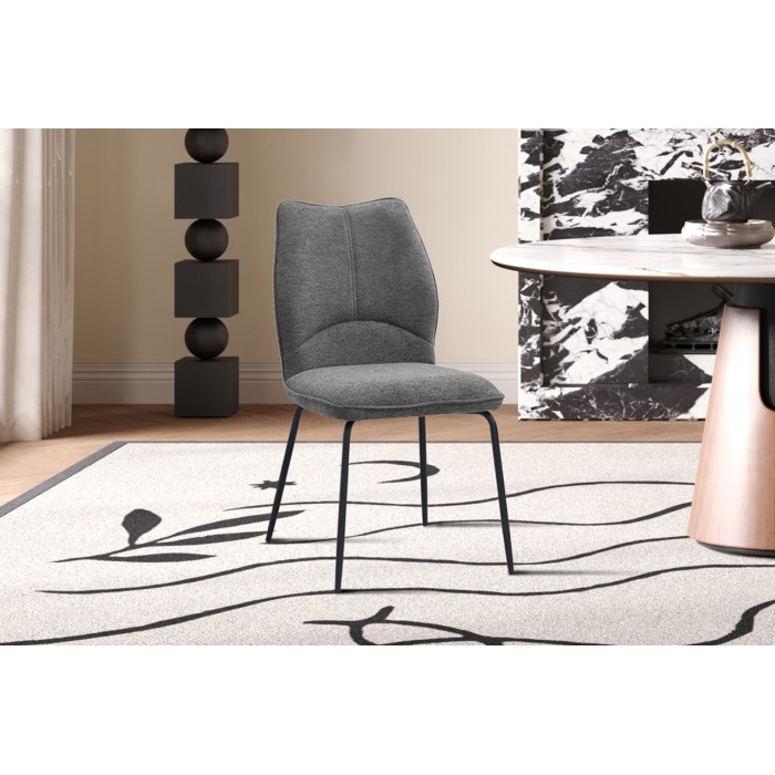 Lot de 2 chaises LIVARA – Tissu gris – Pieds métal – Design compact – Élégance sobre et moderne 