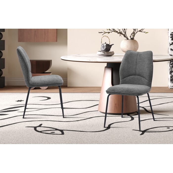 Lot de 2 chaises LIVARA – Tissu gris – Pieds métal – Design compact – Élégance sobre et moderne 