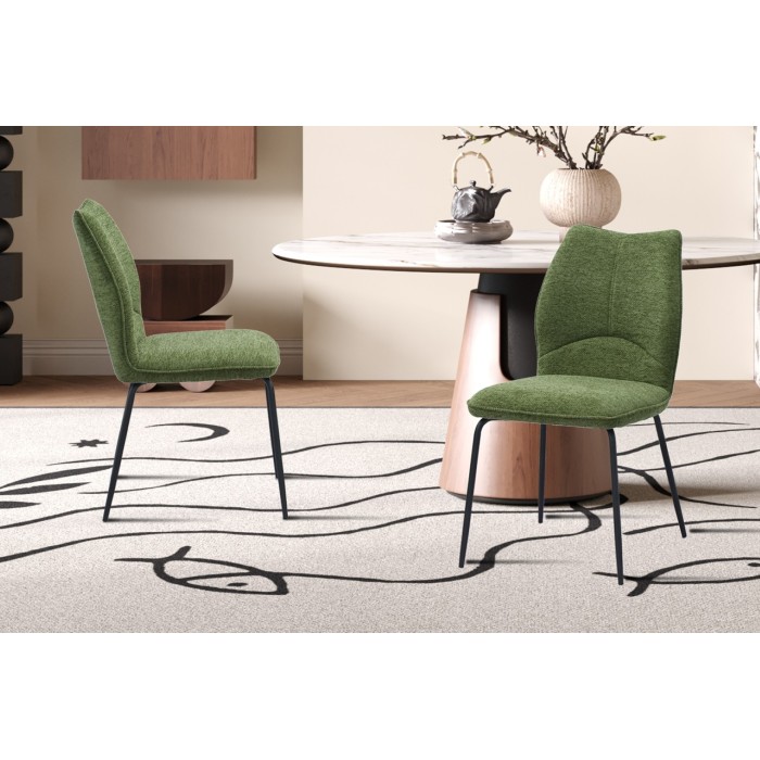 Lot de 2 chaises LIVARA – Tissu vert – Pieds métal – Design compact – Élégance naturelle et contemporaine 