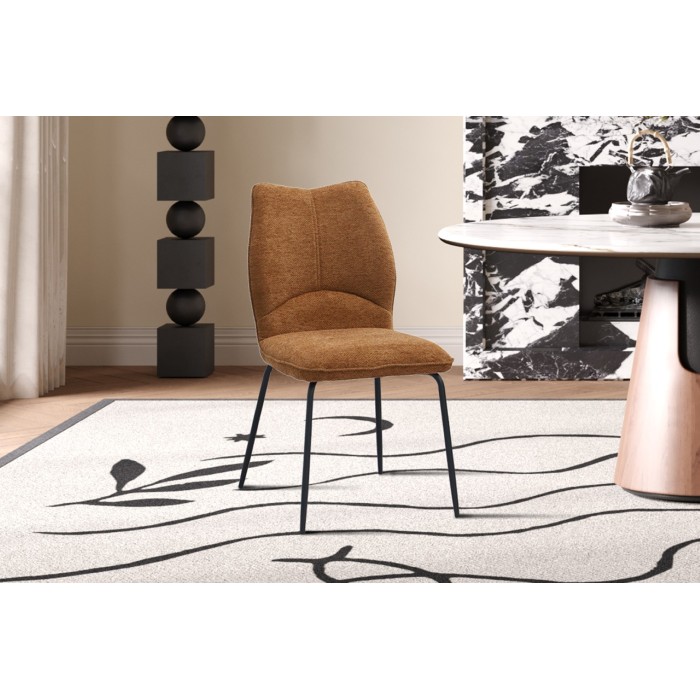 Lot de 2 chaises LIVARA – Tissu rouille – Pieds métal – Design compact – Élégance chaleureuse et tendance 