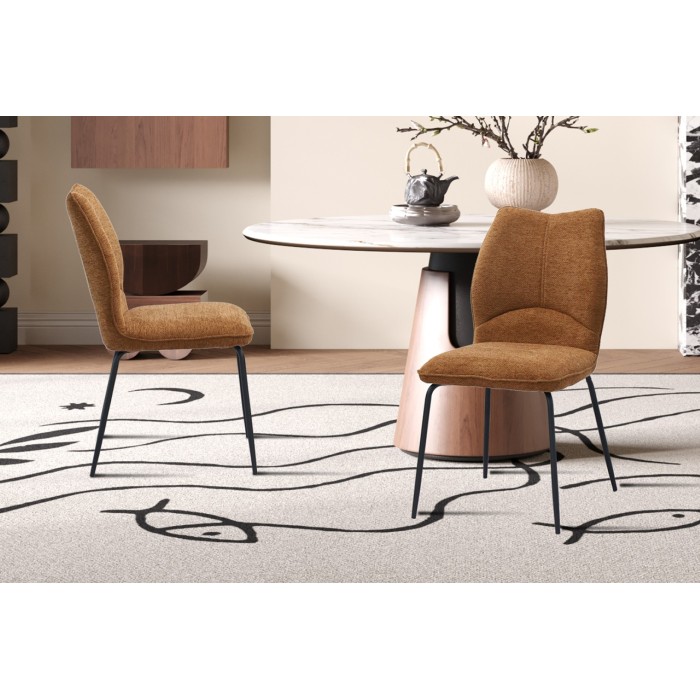 Lot de 2 chaises LIVARA – Tissu rouille – Pieds métal – Design compact – Élégance chaleureuse et tendance 