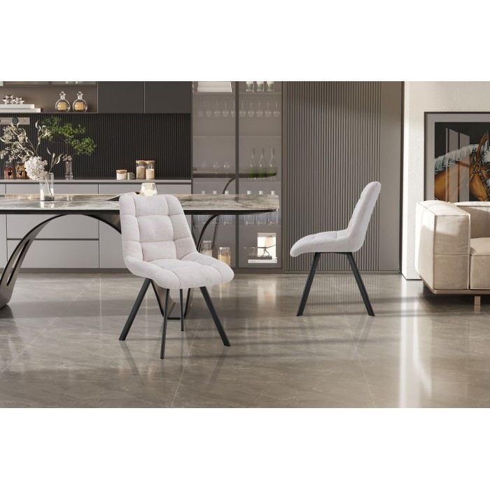 Lot de 2 chaises VELMIA – Tissu beige – Pieds métal – Design élégant – Assise confortable et moderne 