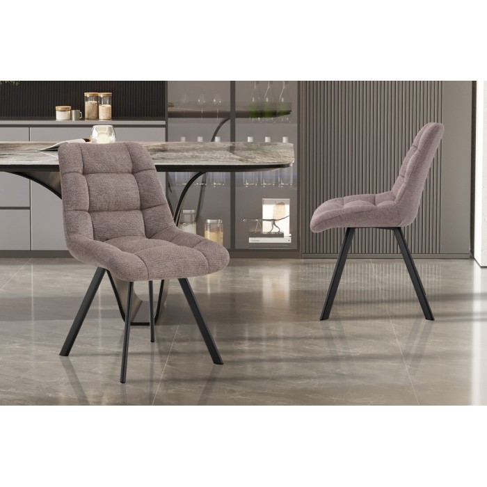 Lot de 2 chaises VELMIA – Tissu poivre – Pieds métal – Design moderne – Élégance naturelle et contrastée 