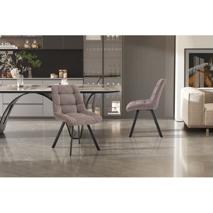 Lot de 2 chaises VELMIA – Tissu poivre – Pieds métal – Design moderne – Élégance naturelle et contrastée 