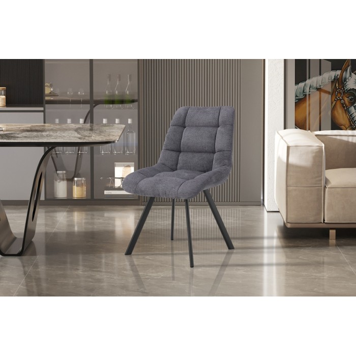 Lot de 2 chaises VELMIA – Tissu gris foncé – Pieds métal – Design compact – Élégance moderne et sobre 