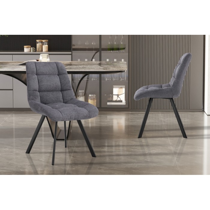 Lot de 2 chaises VELMIA – Tissu gris foncé – Pieds métal – Design compact – Élégance moderne et sobre 