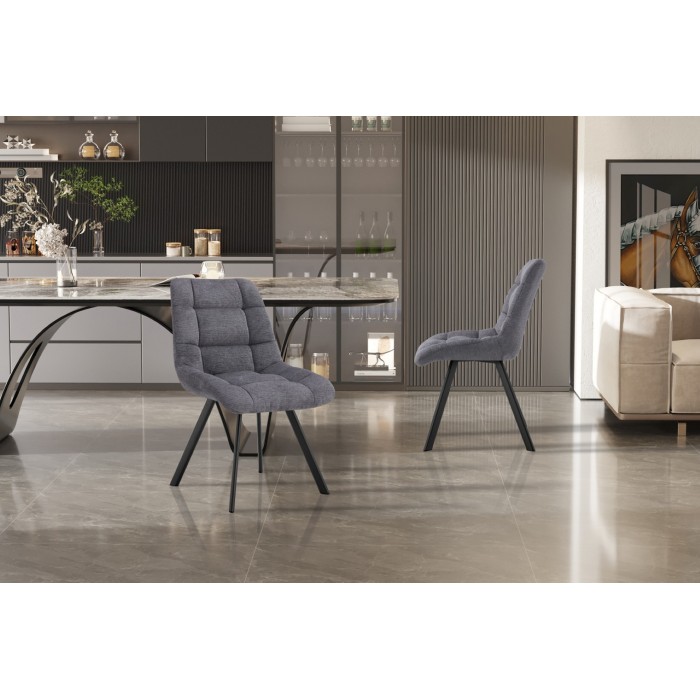 Lot de 2 chaises VELMIA – Tissu gris foncé – Pieds métal – Design compact – Élégance moderne et sobre 