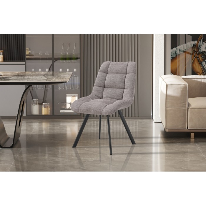 Lot de 2 chaises VELMIA – Tissu gris clair – Pieds métal – Design moderne – Élégance douce et lumineuse 