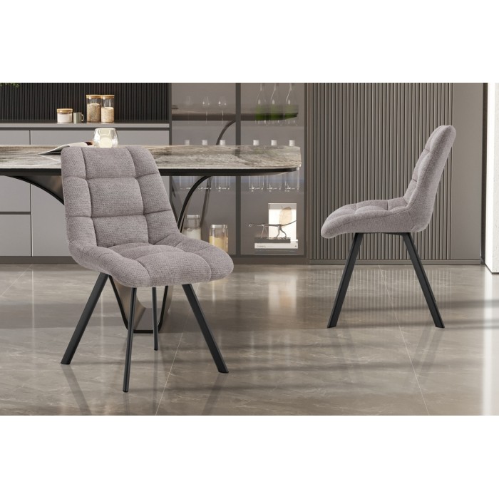 Lot de 2 chaises VELMIA – Tissu gris clair – Pieds métal – Design moderne – Élégance douce et lumineuse 