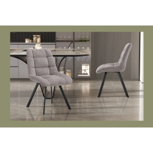 Lot de 2 chaises VELMIA – Tissu gris clair – Pieds métal – Design moderne – Élégance douce et lumineuse 