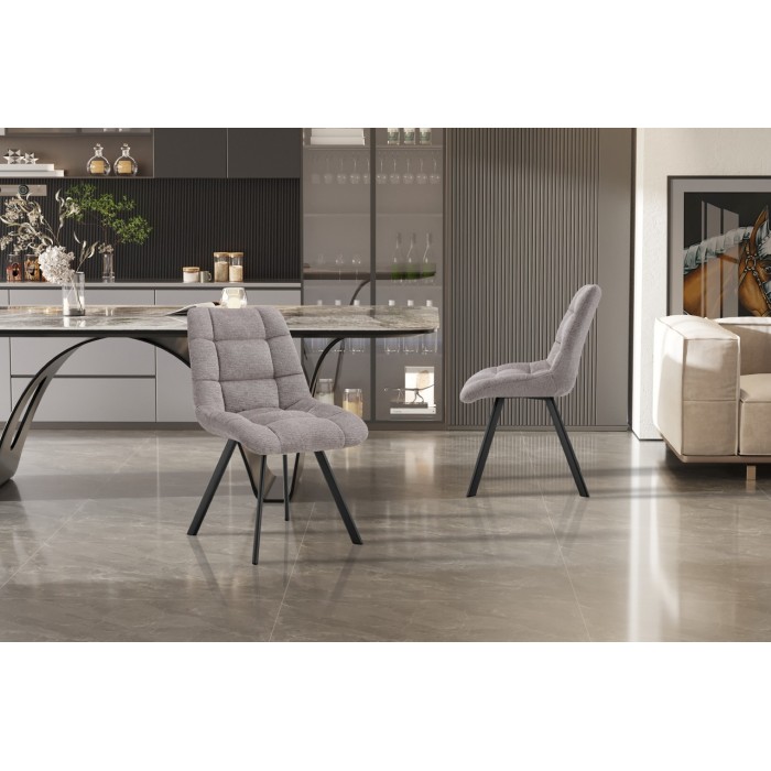 Lot de 2 chaises VELMIA – Tissu gris clair – Pieds métal – Design moderne – Élégance douce et lumineuse 