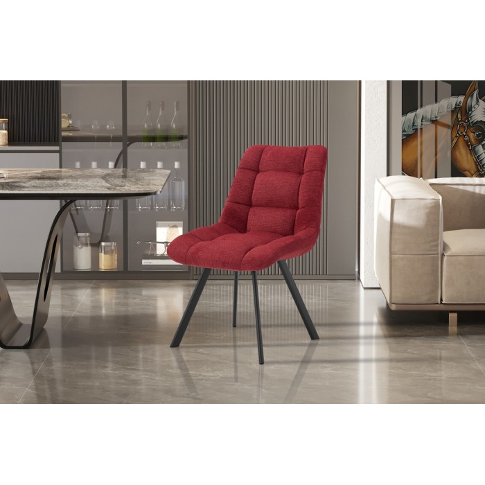 Lot de 2 chaises VELMIA – Tissu rouge – Pieds métal – Design audacieux – Confort compact et robuste 