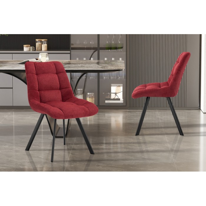 Lot de 2 chaises VELMIA – Tissu rouge – Pieds métal – Design audacieux – Confort compact et robuste 