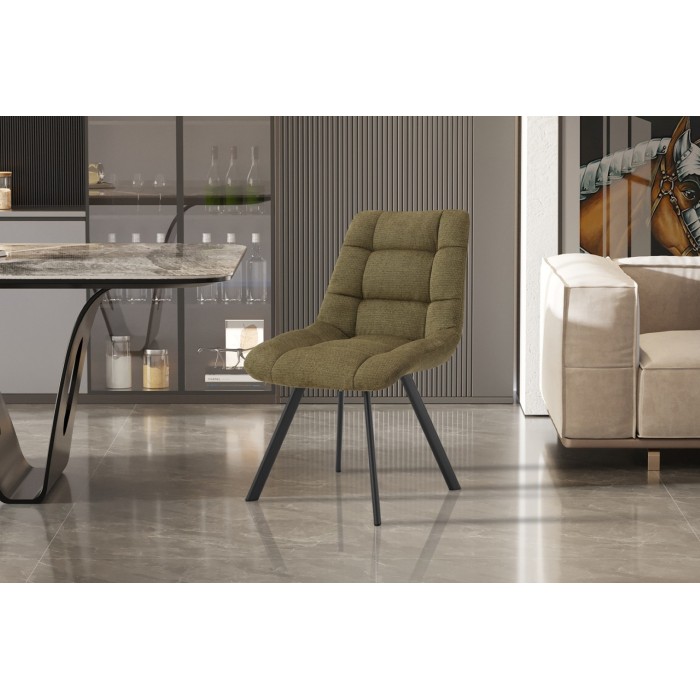 Lot de 2 chaises VELMIA – Tissu vert olive – Pieds métal – Design compact – Élégance naturelle et contemporaine 