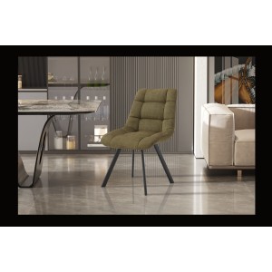 Lot de 2 chaises VELMIA – Tissu vert olive – Pieds métal – Design compact – Élégance naturelle et contemporaine 