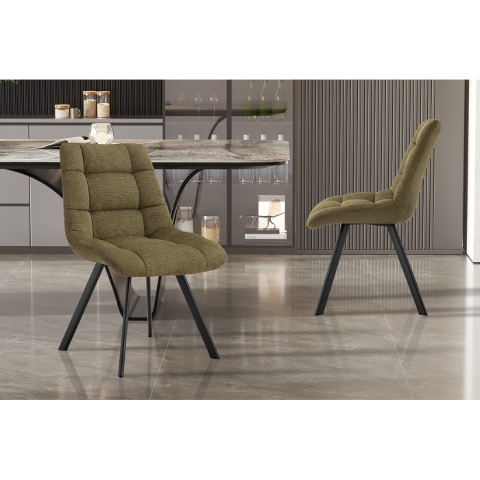 Lot de 2 chaises VELMIA – Tissu vert olive – Pieds métal – Design compact – Élégance naturelle et contemporaine 