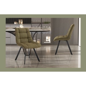 Lot de 2 chaises VELMIA – Tissu vert olive – Pieds métal – Design compact – Élégance naturelle et contemporaine 