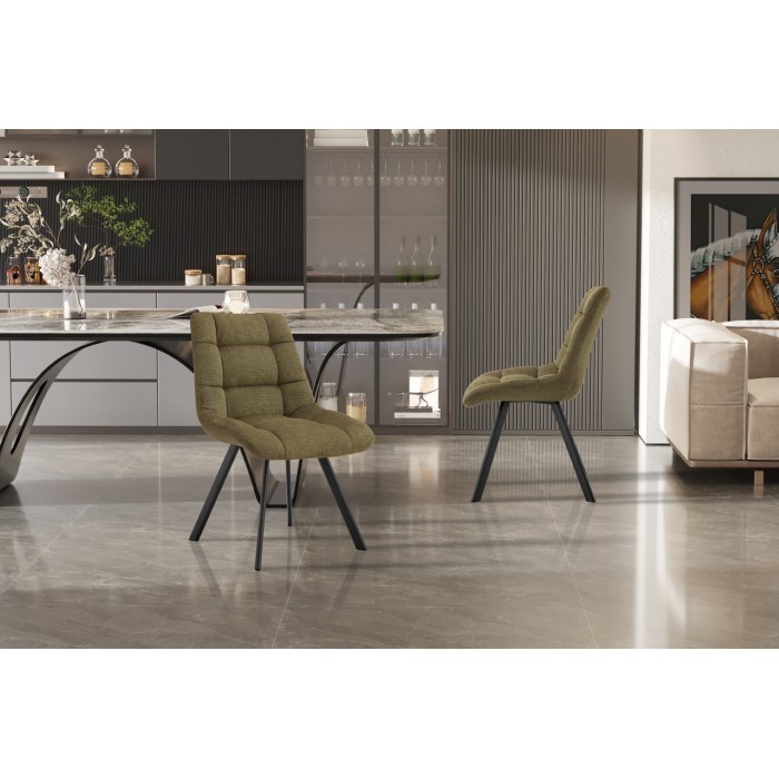 Lot de 2 chaises VELMIA – Tissu vert olive – Pieds métal – Design compact – Élégance naturelle et contemporaine 