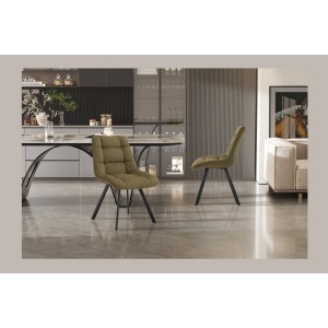 Lot de 2 chaises VELMIA – Tissu vert olive – Pieds métal – Design compact – Élégance naturelle et contemporaine 