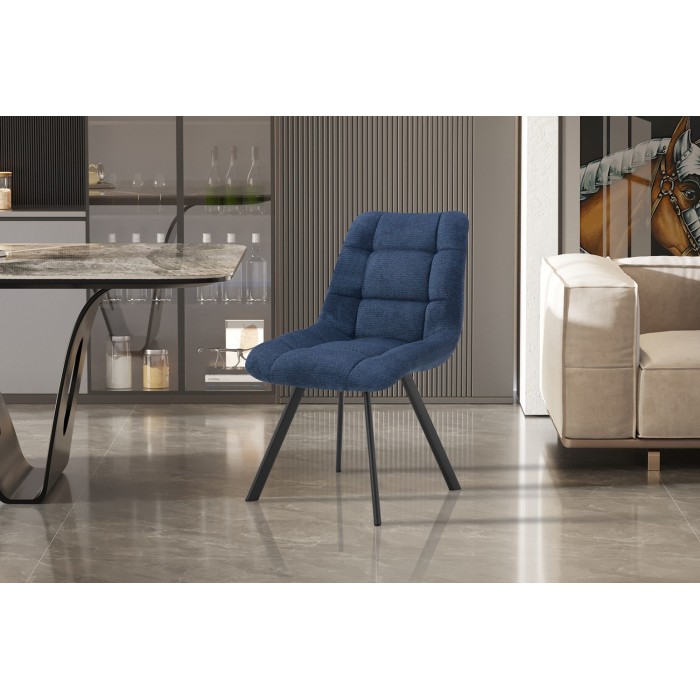 Lot de 2 chaises VELMIA – Tissu bleu océan – Pieds métal – Design moderne – Élégance rafraîchissante 