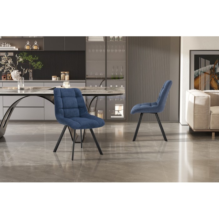 Lot de 2 chaises VELMIA – Tissu bleu océan – Pieds métal – Design moderne – Élégance rafraîchissante 