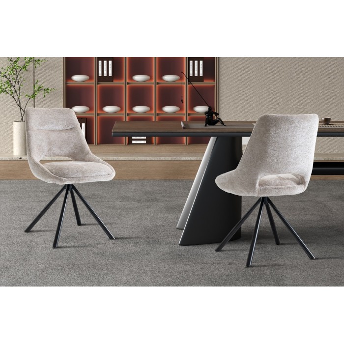Lot de 2 chaises YUMENA – Tissu beige – Pieds métal – Design épuré – Élégance naturelle et contemporaine 