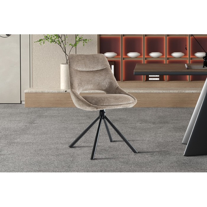 Lot de 2 chaises YUMENA – Tissu taupe – Pieds métal – Design compact – Élégance intemporelle et confortable 