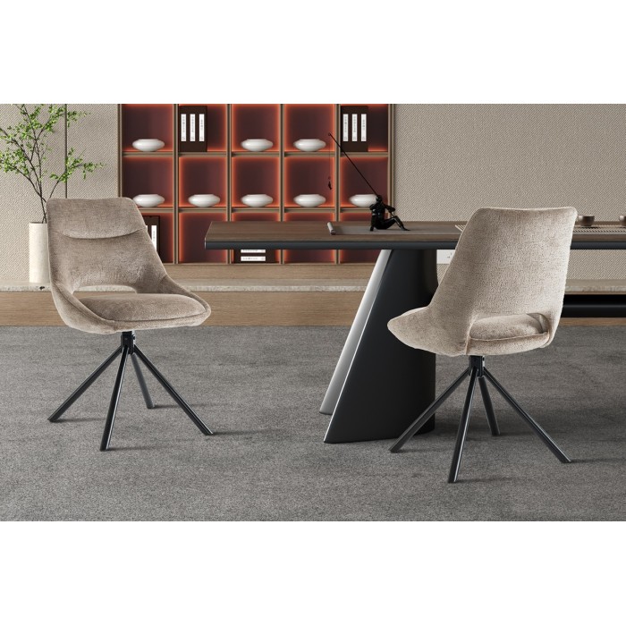 Lot de 2 chaises YUMENA – Tissu taupe – Pieds métal – Design compact – Élégance intemporelle et confortable 
