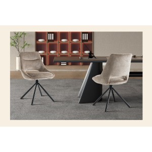 Lot de 2 chaises YUMENA – Tissu taupe – Pieds métal – Design compact – Élégance intemporelle et confortable 