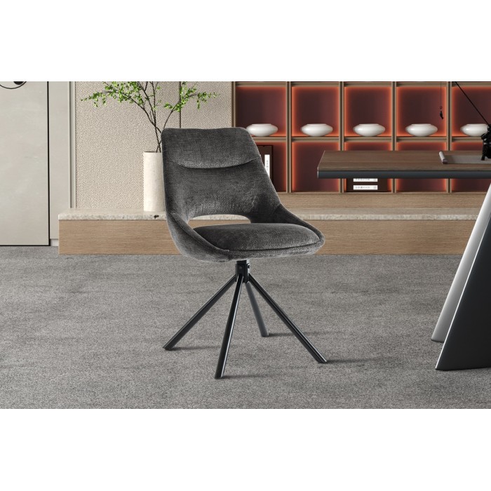 Lot de 2 chaises YUMENA – Tissu gris – Pieds métal – Design compact – Élégance sobre et contemporaine 