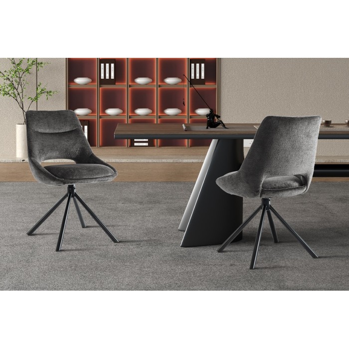 Lot de 2 chaises YUMENA – Tissu gris – Pieds métal – Design compact – Élégance sobre et contemporaine 