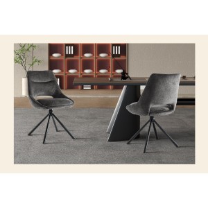 Lot de 2 chaises YUMENA – Tissu gris – Pieds métal – Design compact – Élégance sobre et contemporaine 